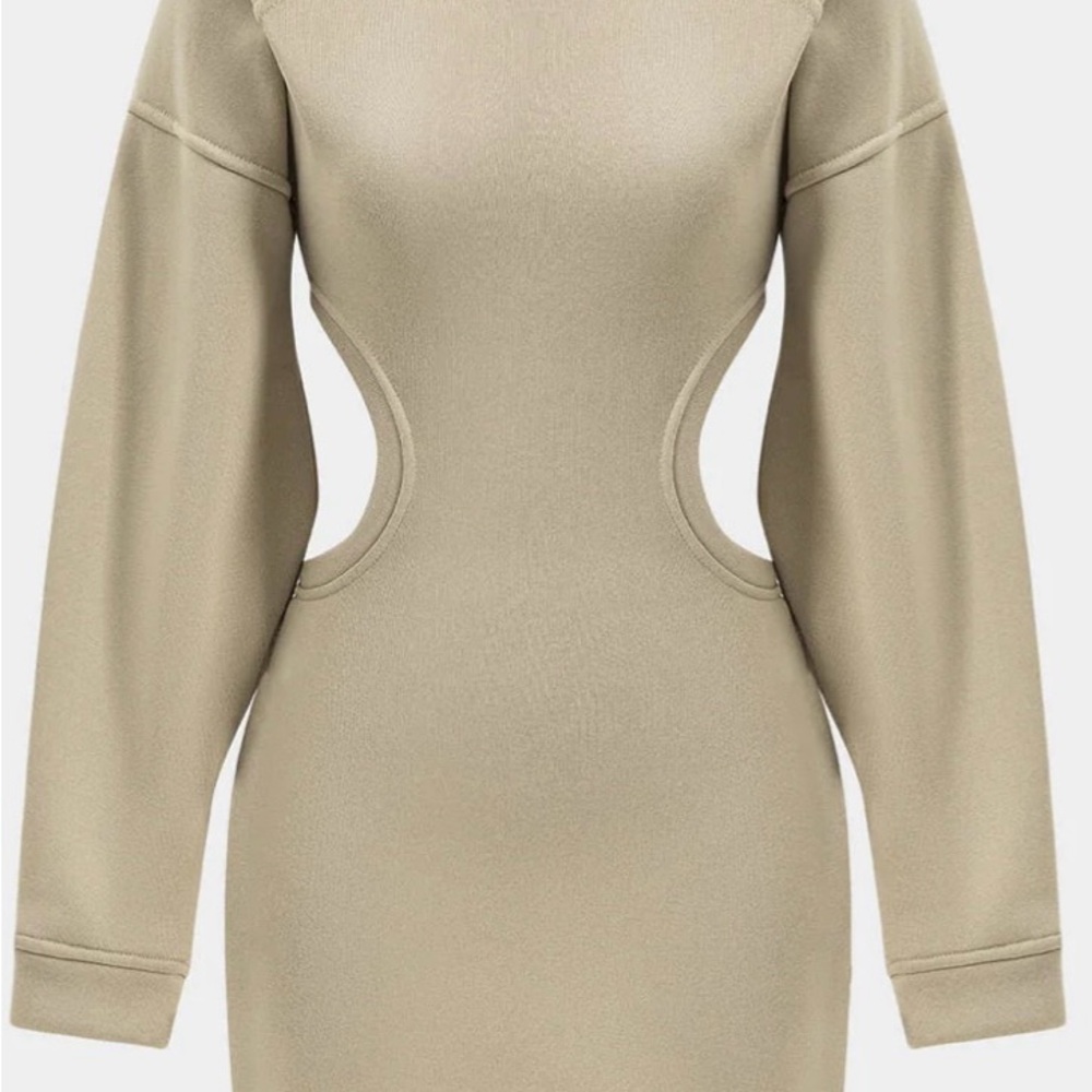 Tan Bodycon Dress with Dolman Sleeves and Crew Neck